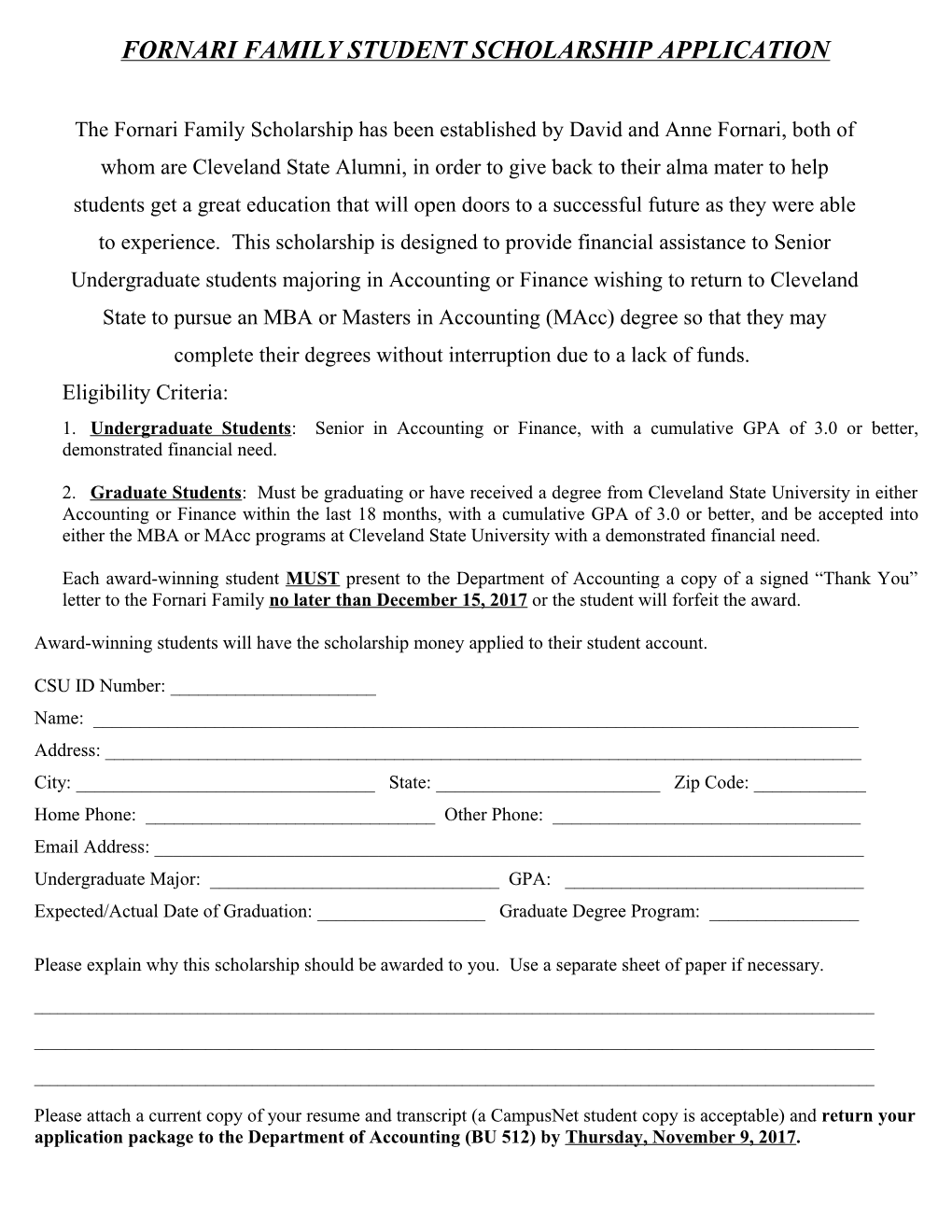 2011 Firm/Accounting Student Scholarship Application