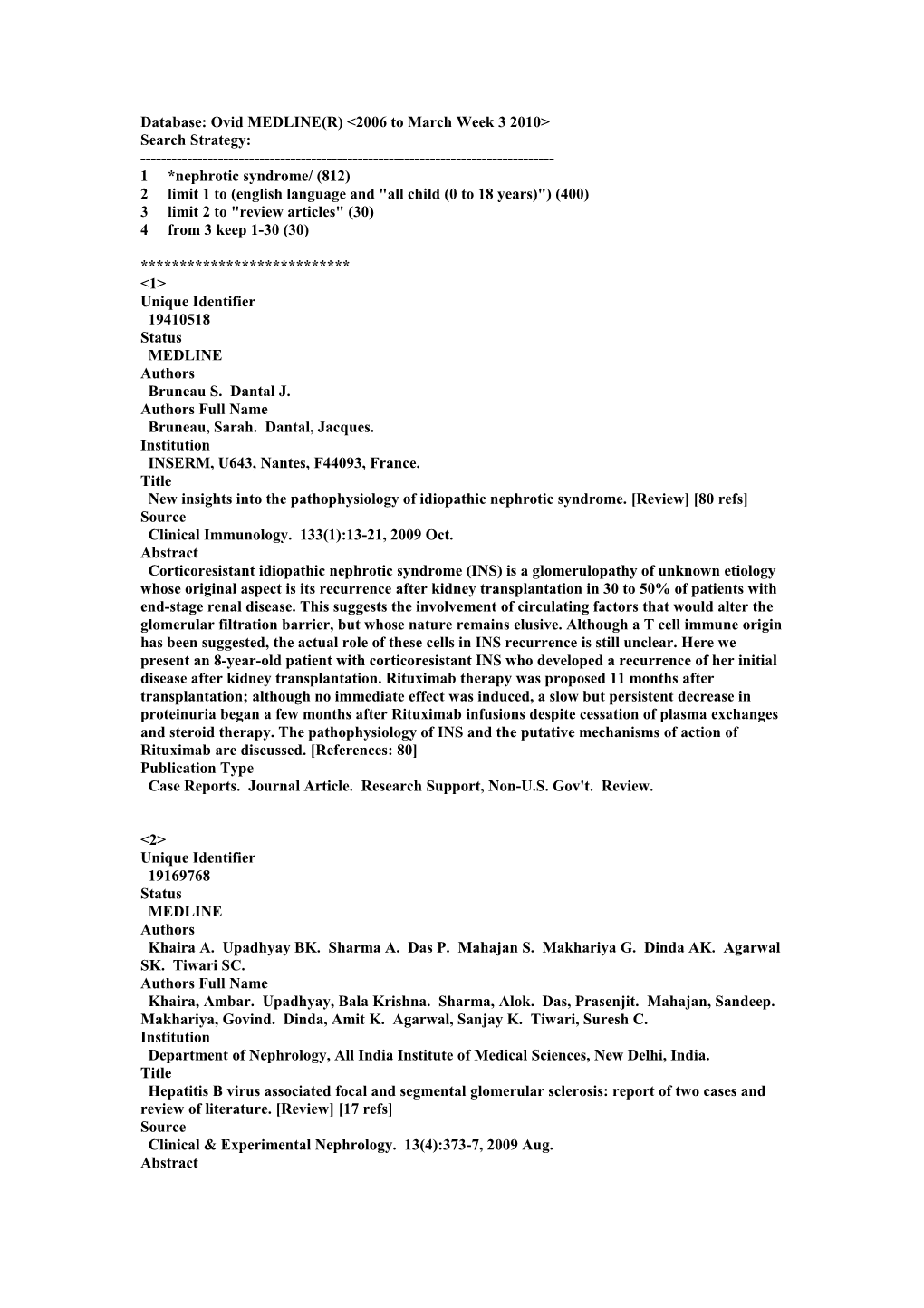 Database: Ovid MEDLINE(R) 2006 to March Week 3 2010