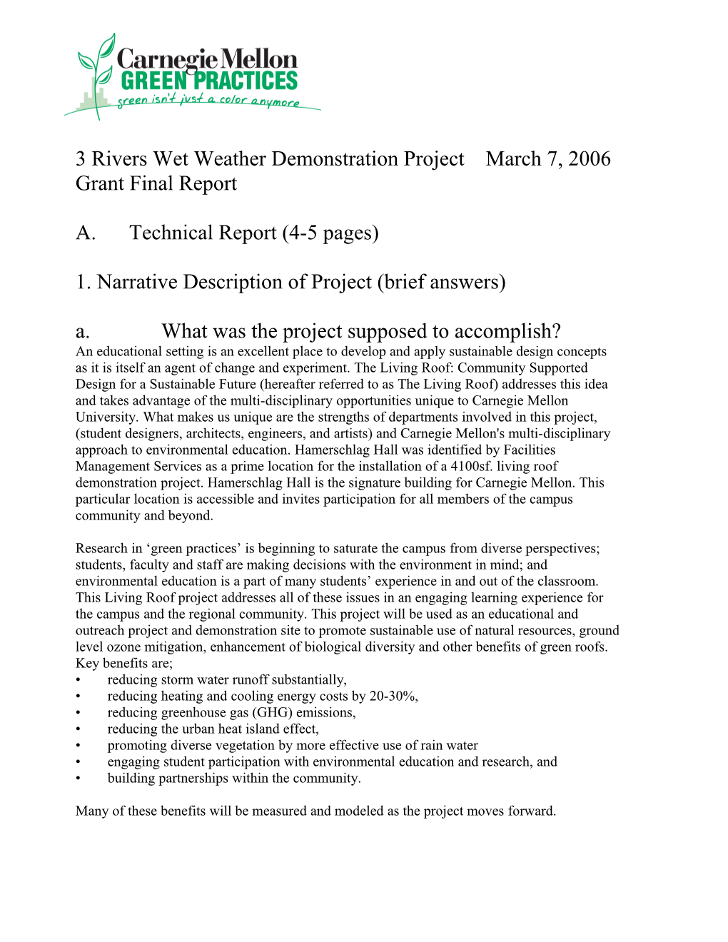 3 Rivers Wet Weather Demonstration Project March 7, 2006