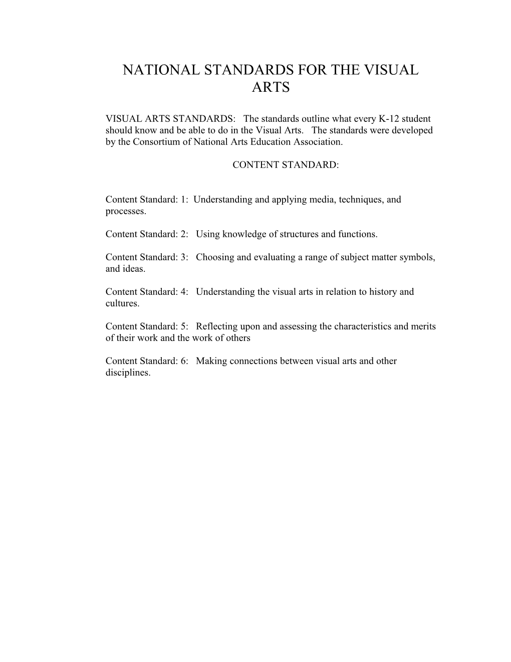 National Standards for the Visual Arts