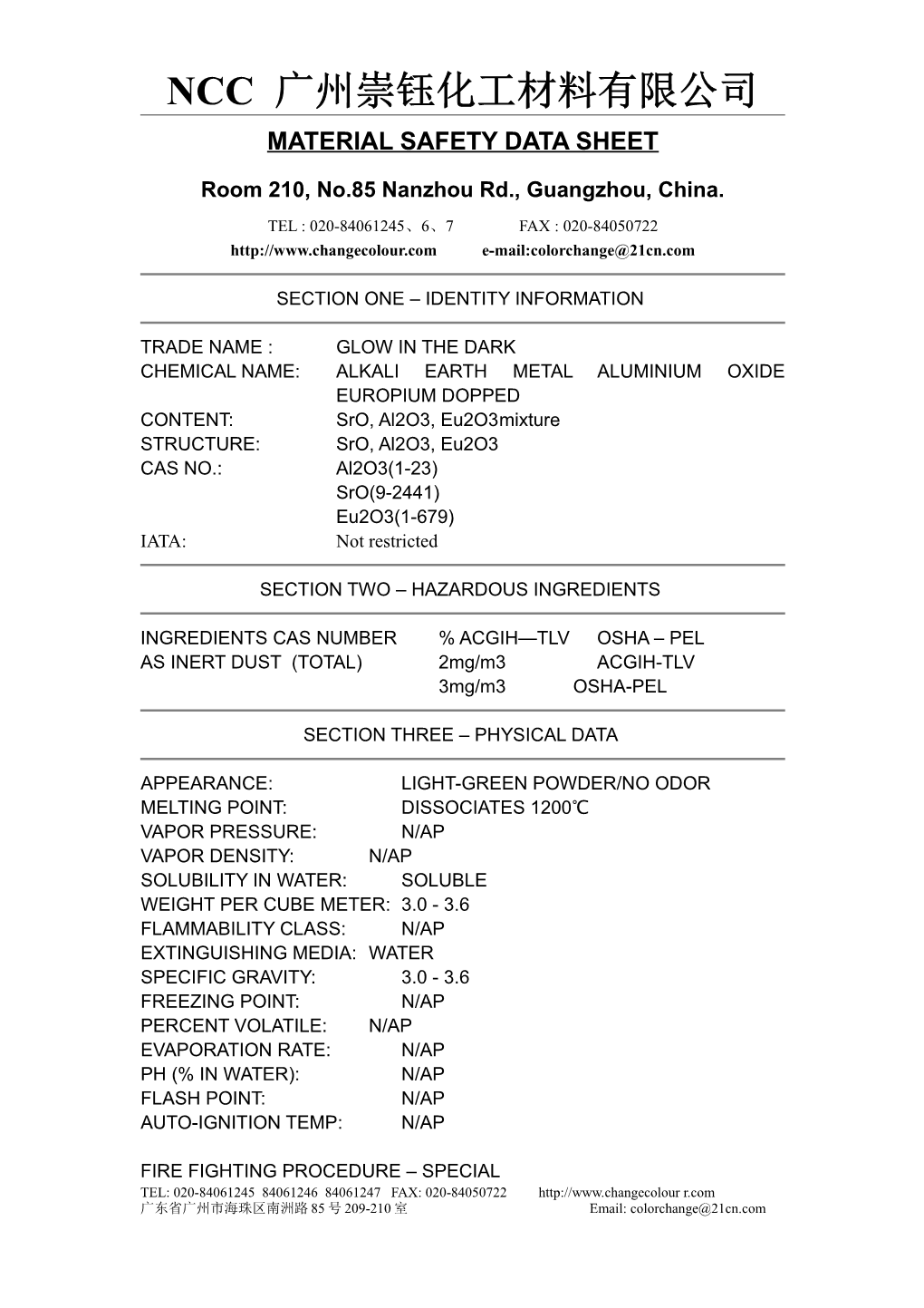 Material Safety Data Sheet s44