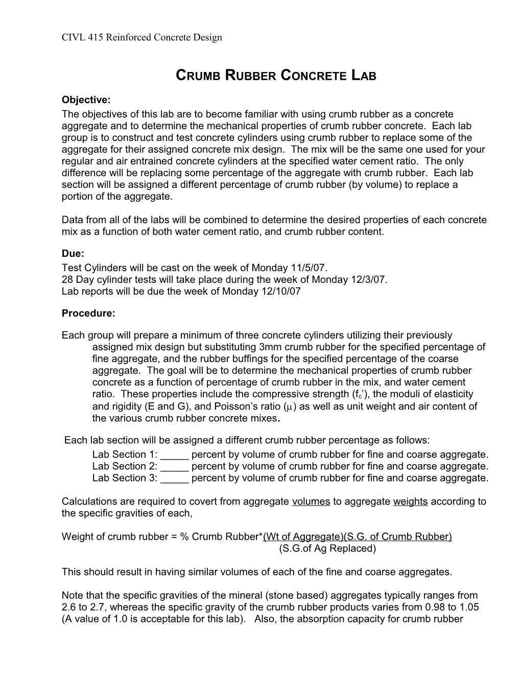 Reinforced Concrete Steel Reinforcing Lab