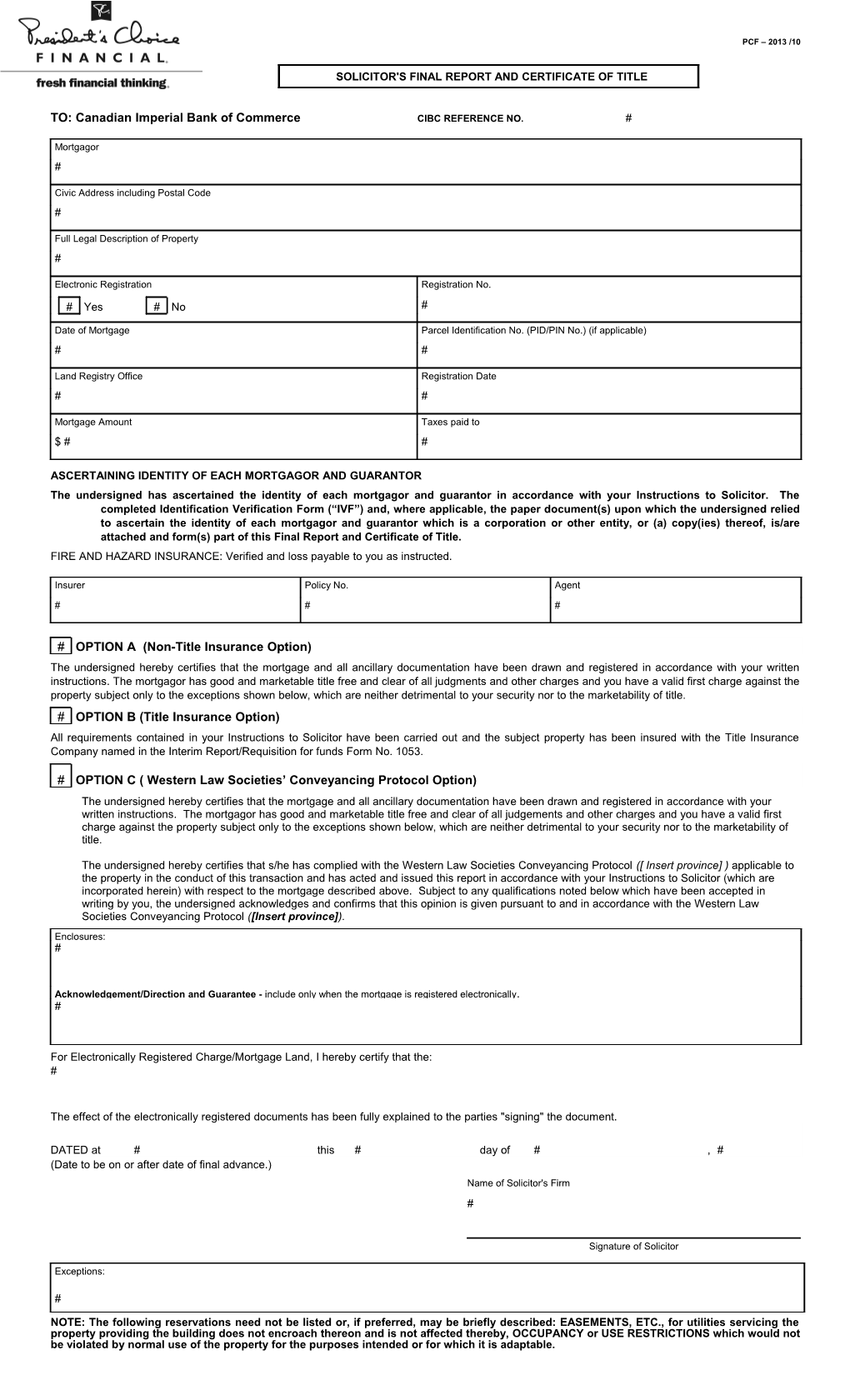 Solicitor's Final Report and Certificate of Title