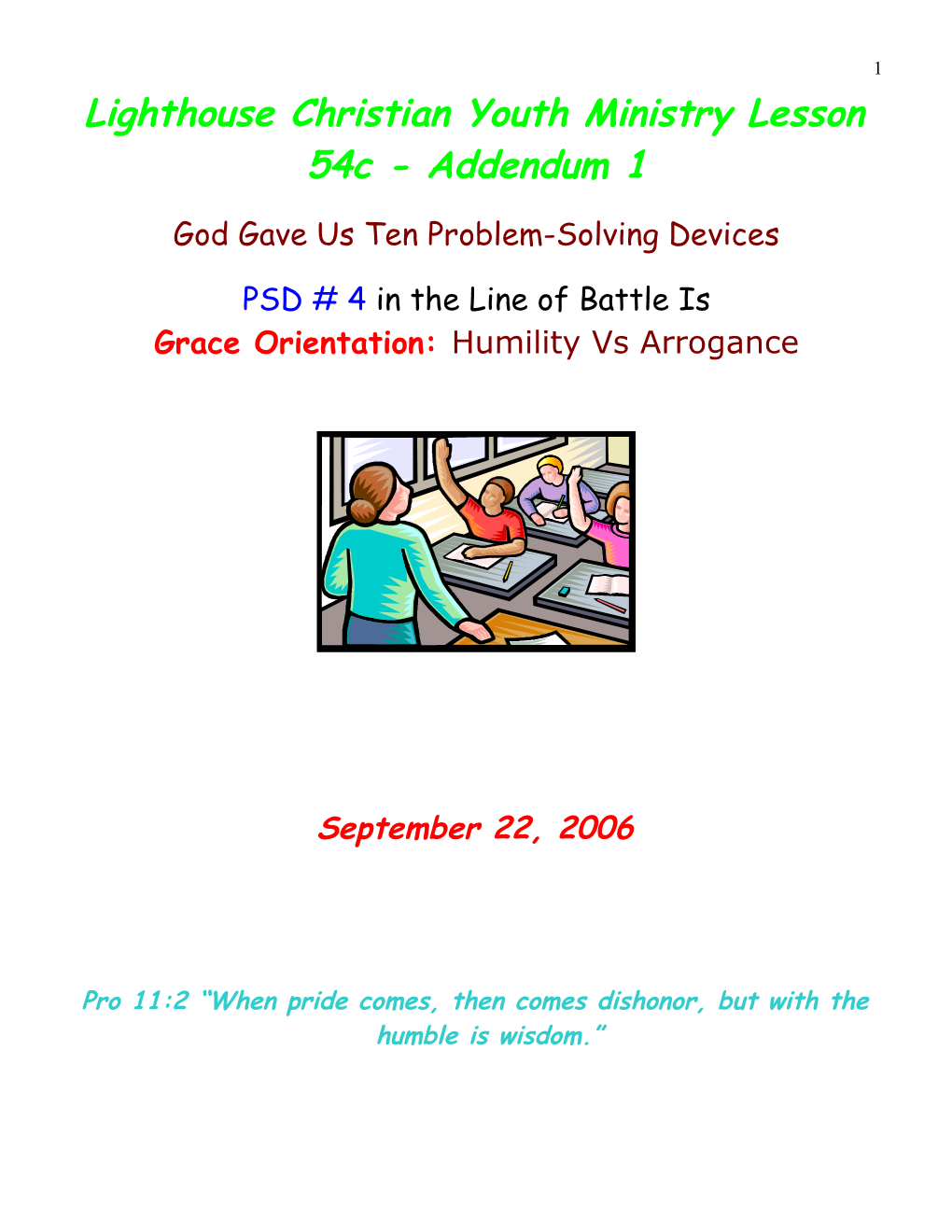 Lighthouse Christian Youth Ministry Lesson 54C Addendum