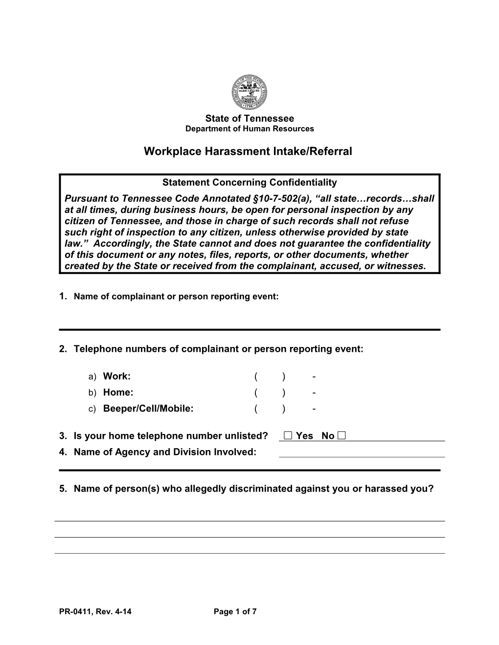 Workplace Harassment Intake/Referral