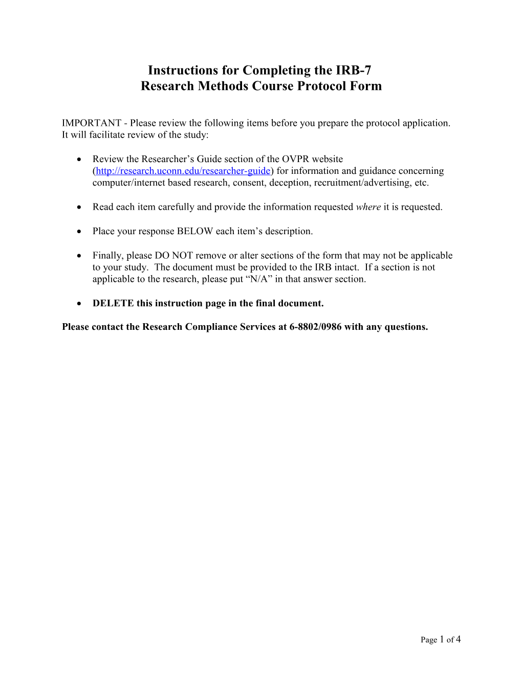 Research Methods Course Protocol Form