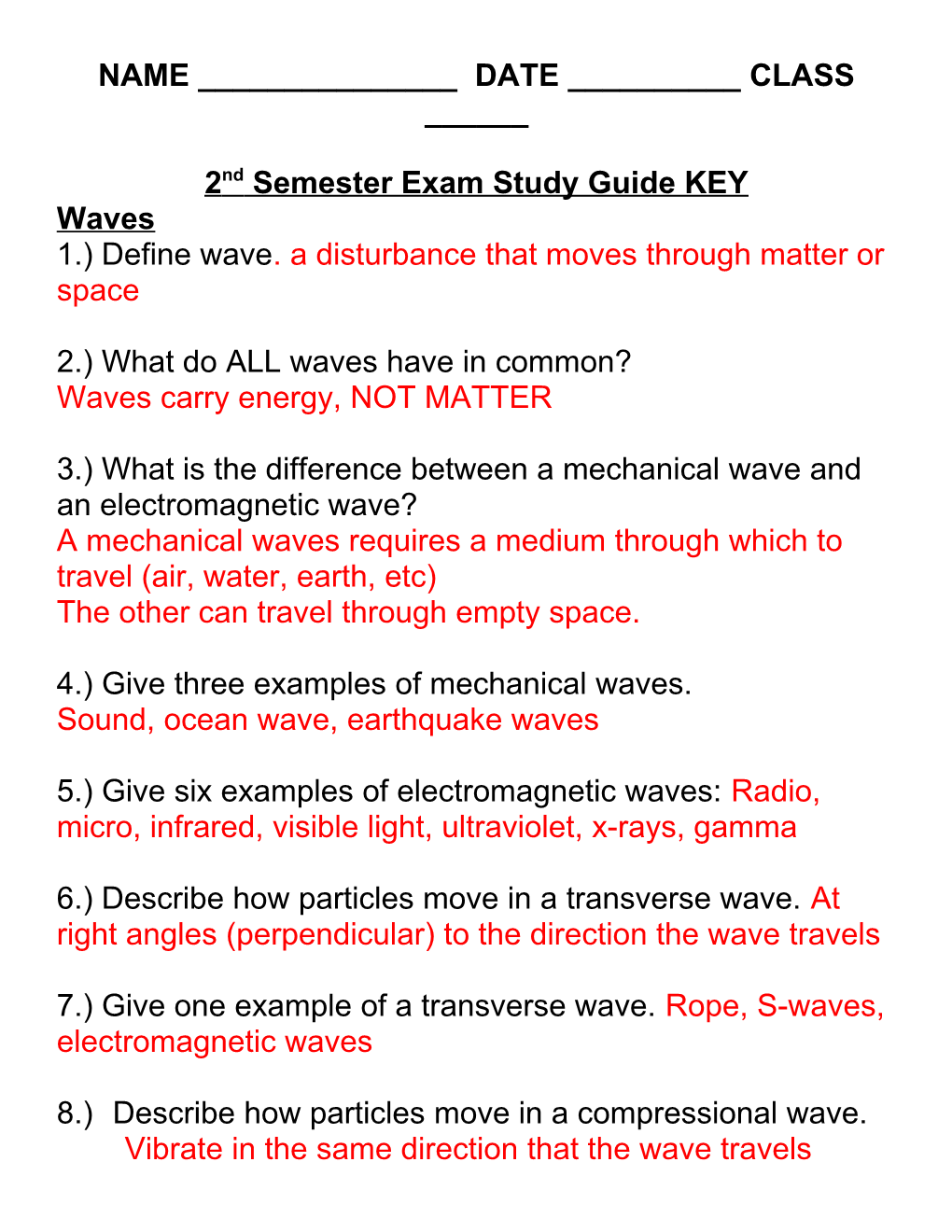 2Nd Semester Exam Study Guide KEY