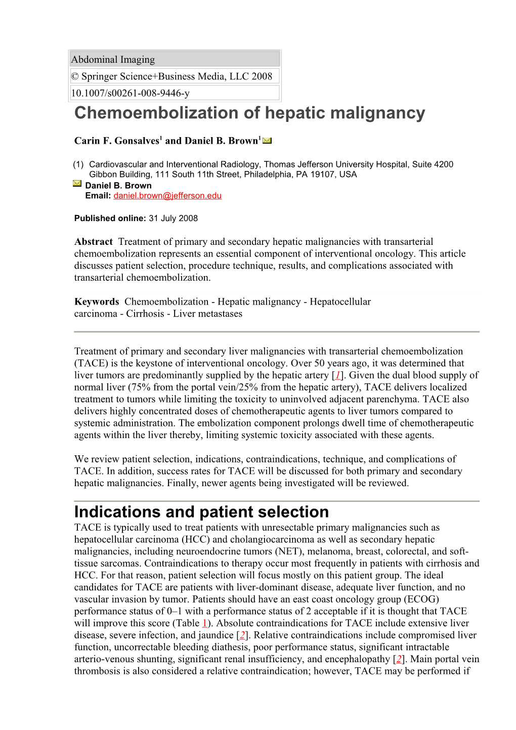 Chemoembolization of Hepatic Malignancy