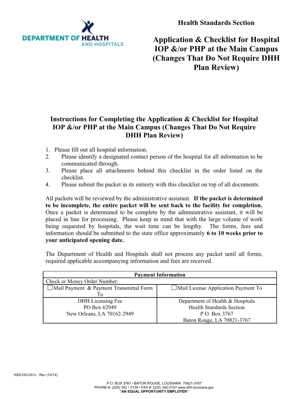 Instructions for Completing the Application & Checklist for Hospital IOP &/Or PHP at The