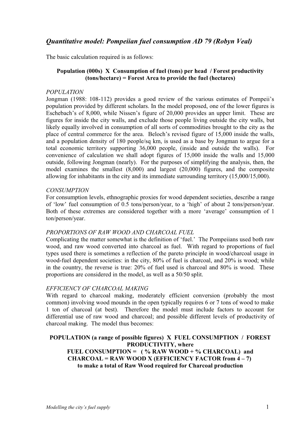 Quantitative Model: Pompeiian Fuel Consumption AD 79 (Robyn Veal)