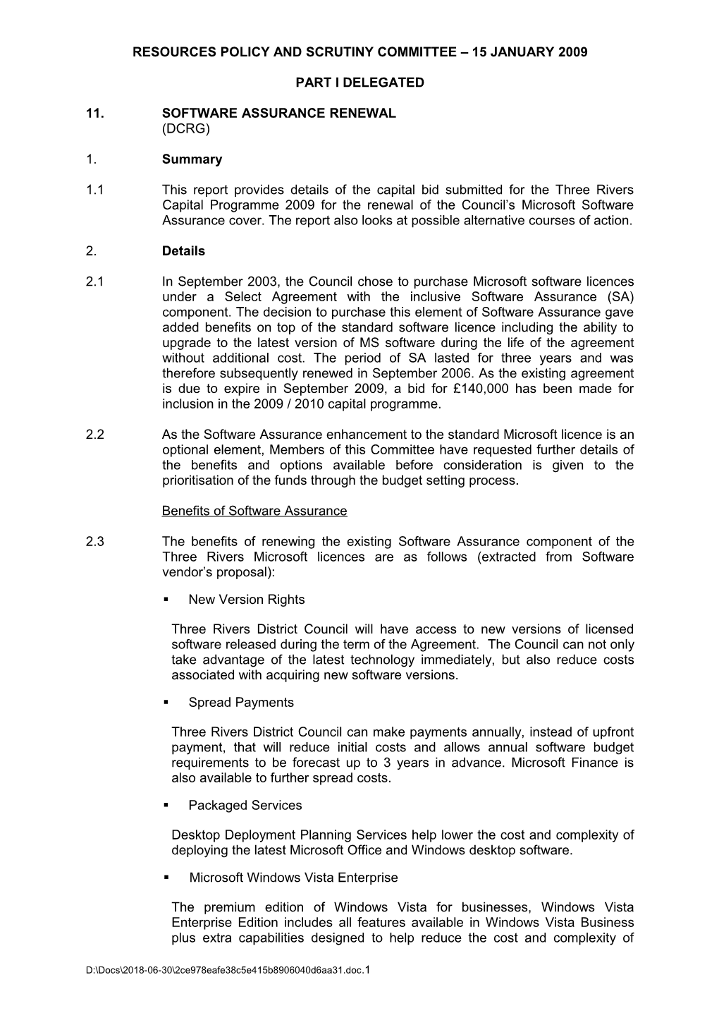 Report: Resources PSC 15.01.09: Part I - (11) Software Assurance