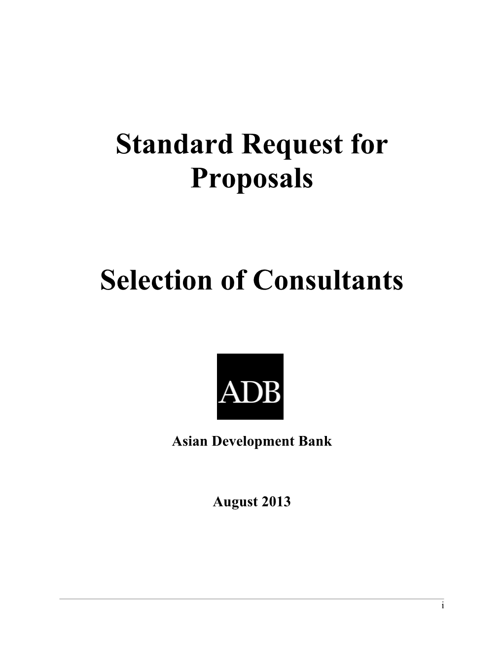 Standard Request for Proposals: Selection of Consultants