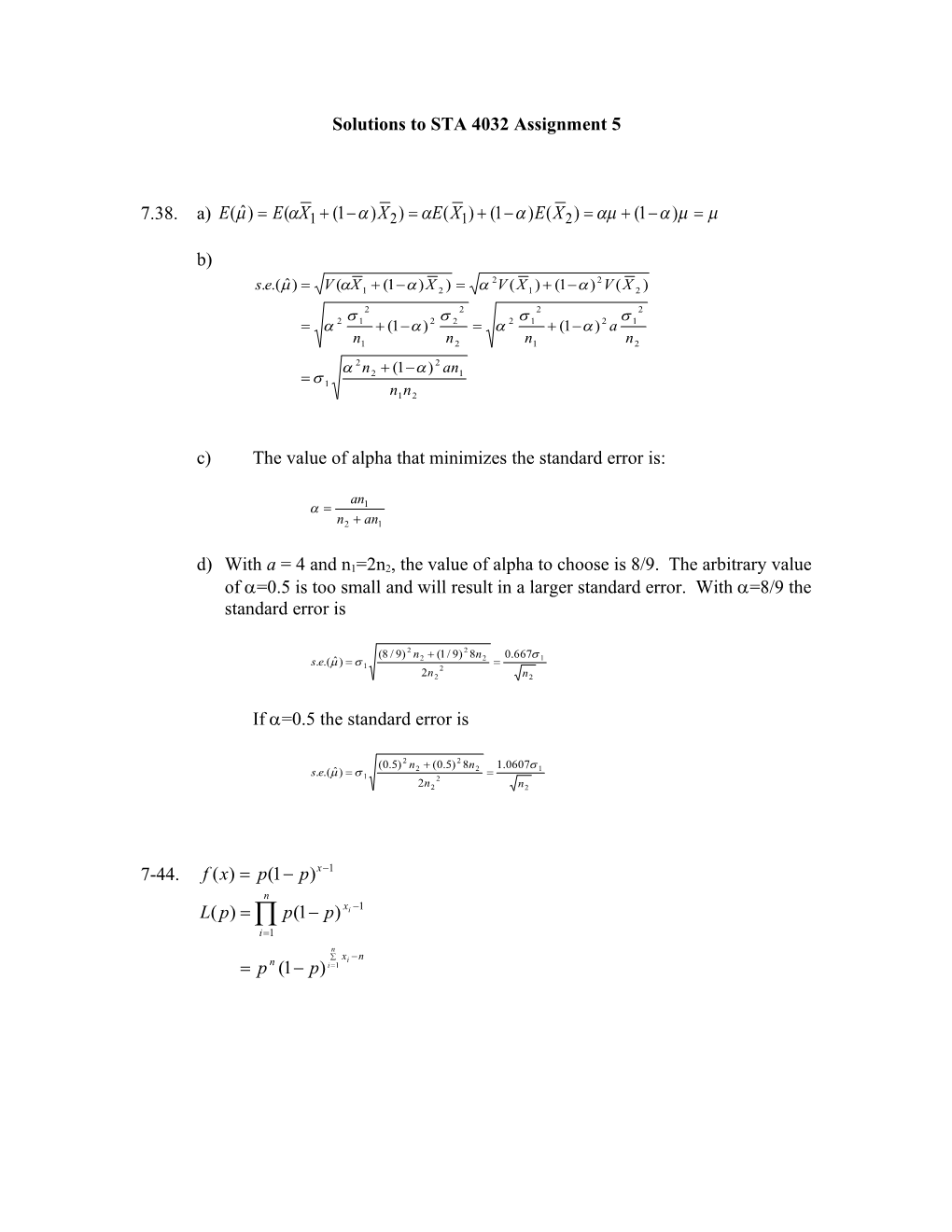 Solutions to STA 4032 Assignment 4