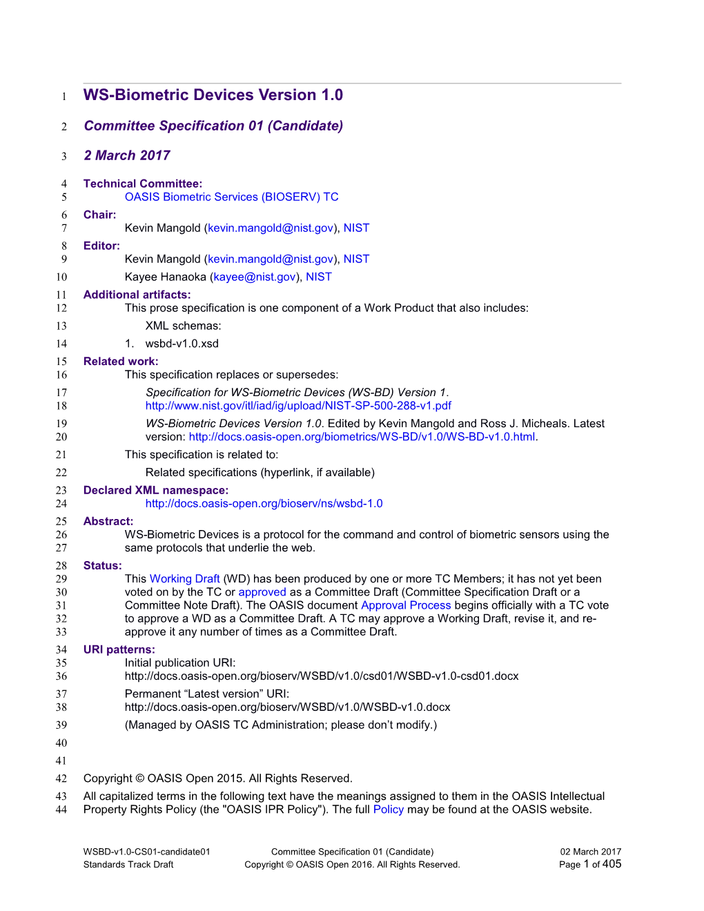 WS-Biometric Devices Version 1.0