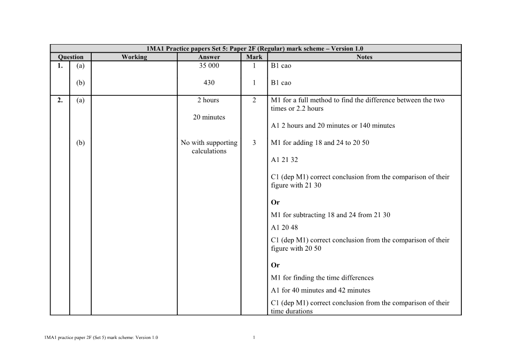 1MA1 Practice Papers Set 4: Paper 1F (Regular) Mark Scheme Version 1