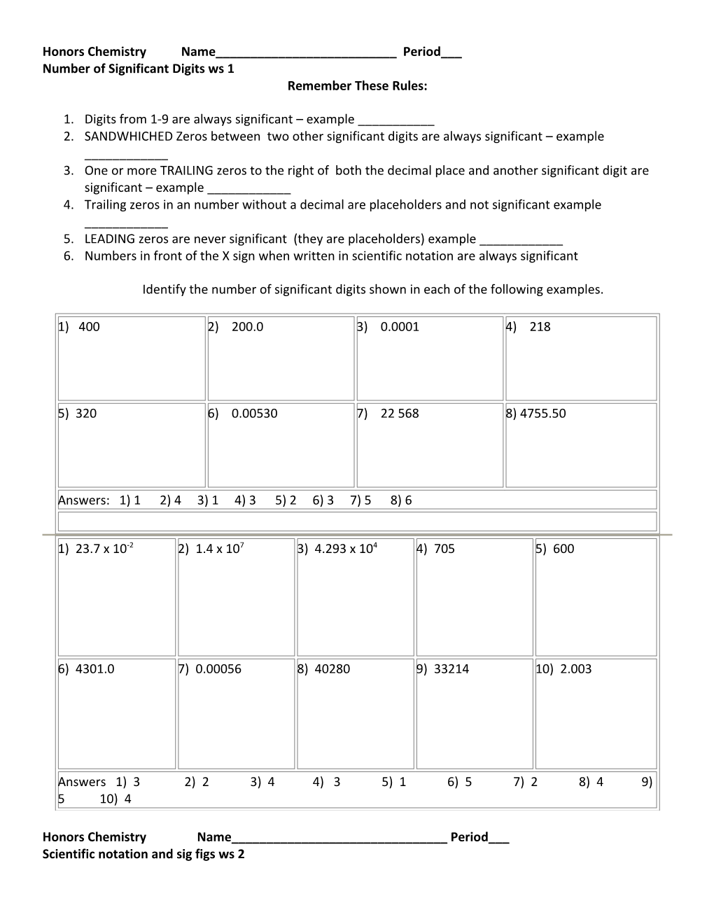 Science Help Online Worksheet 2-3A Number of Significant Digits