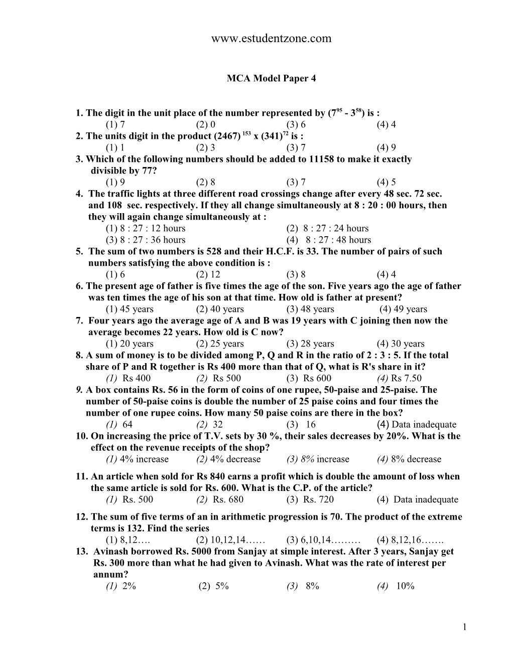 1. the Digit in the Unit Place of the Number Represented by (795 - 358) Is