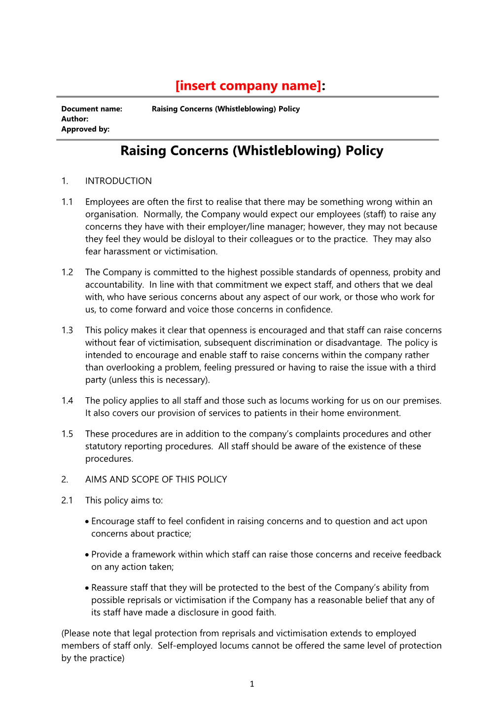 Raising Concerns(Whistleblowing) Policy