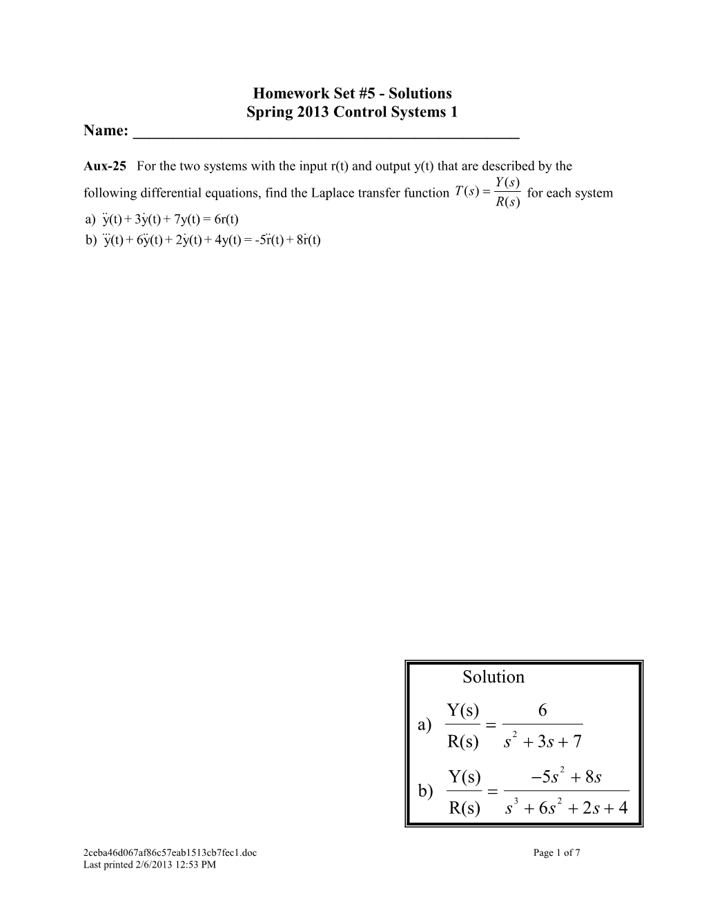 Homework Set #1 Solutions