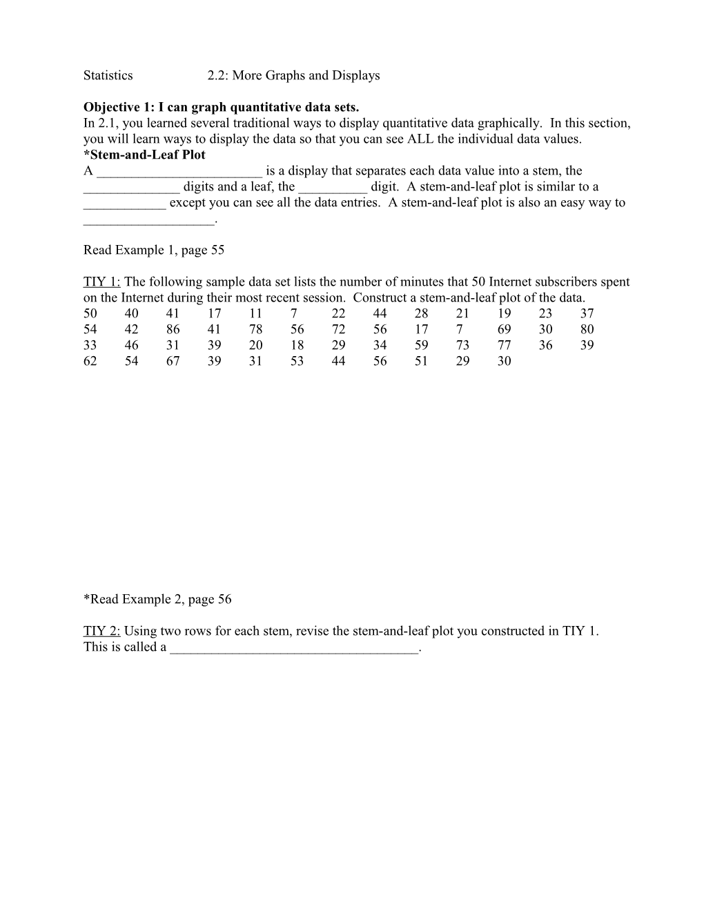 Objective 1: I Can Graph Quantitative Data Sets