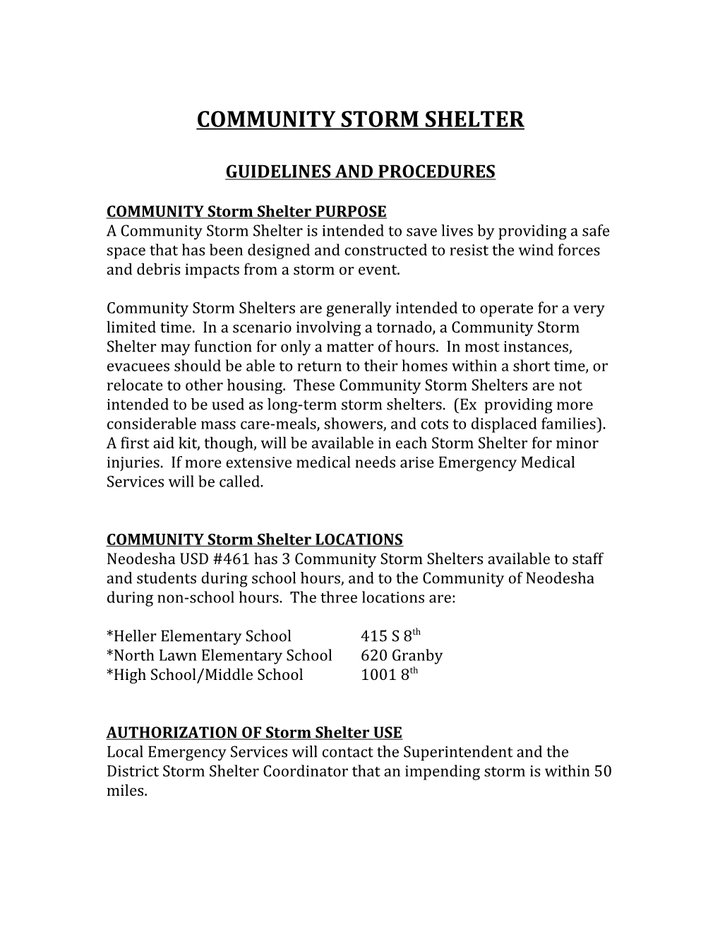 Community Storm Shelter