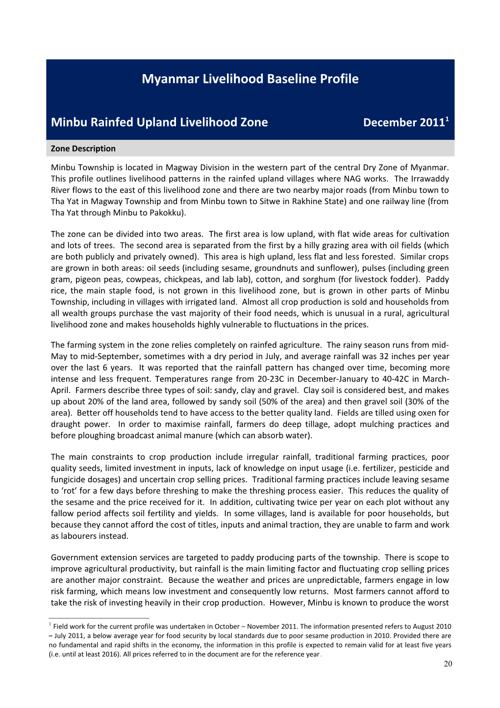 Guidance Notes for Preparing Livelihood Zone Profiles