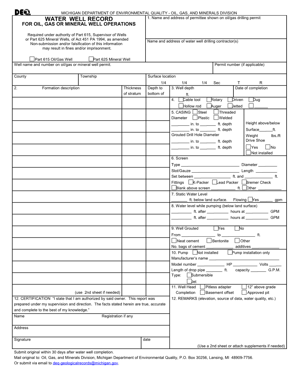 Michigan Department of Environmental Quality - Geological Survey Division