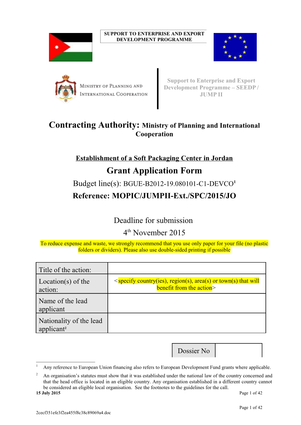 Contracting Authority: Ministry of Planning and International Cooperation