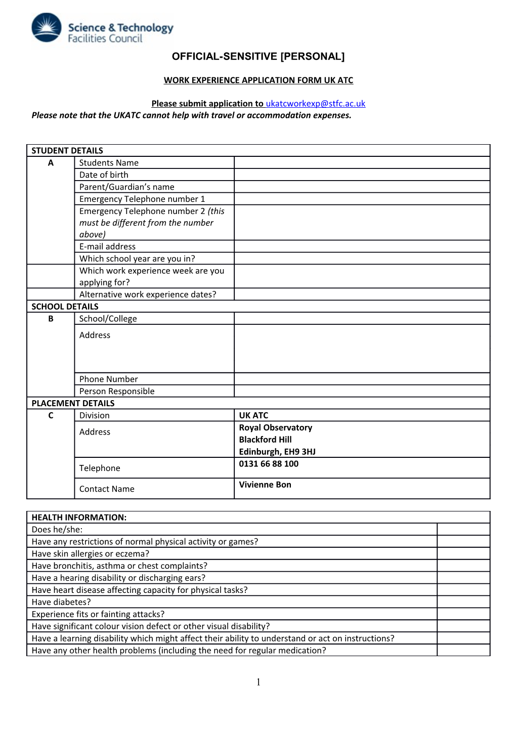 Work Experience Application Form Uk Atc