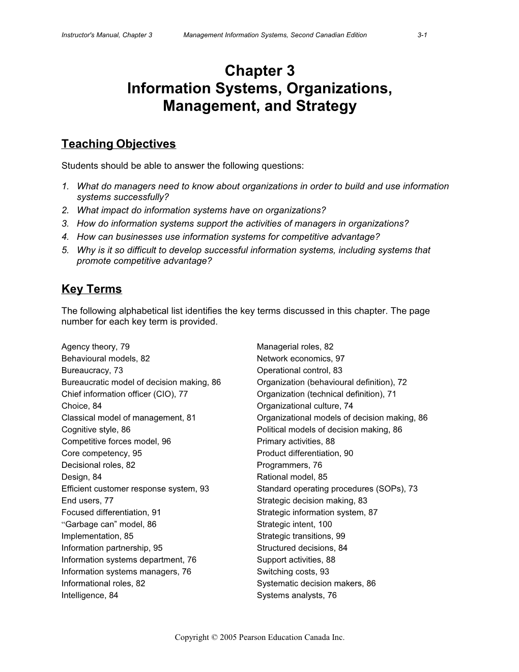 Instructor's Manual, Chapter 3 Management Information Systems, Second Canadian Edition 3-1