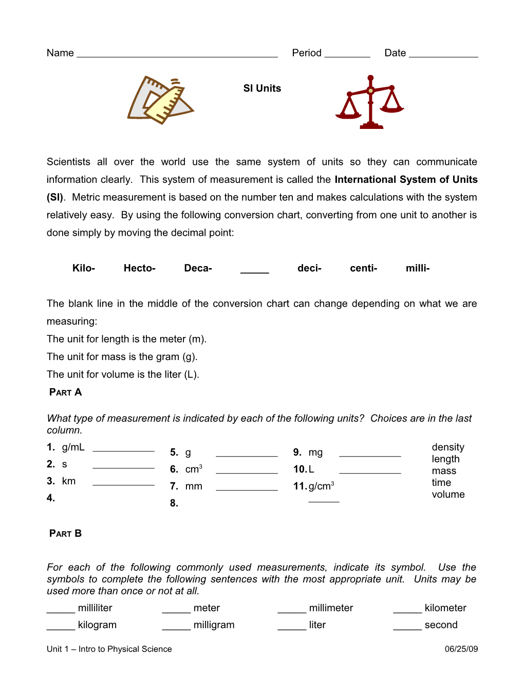 Units & Unit Conversions Worksheet s1