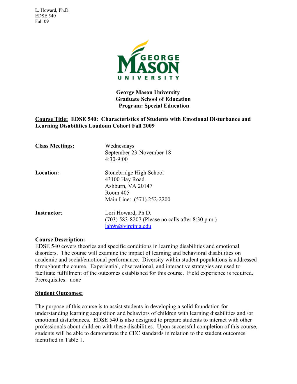 George Mason University Graduate School of Education Program: Special Education