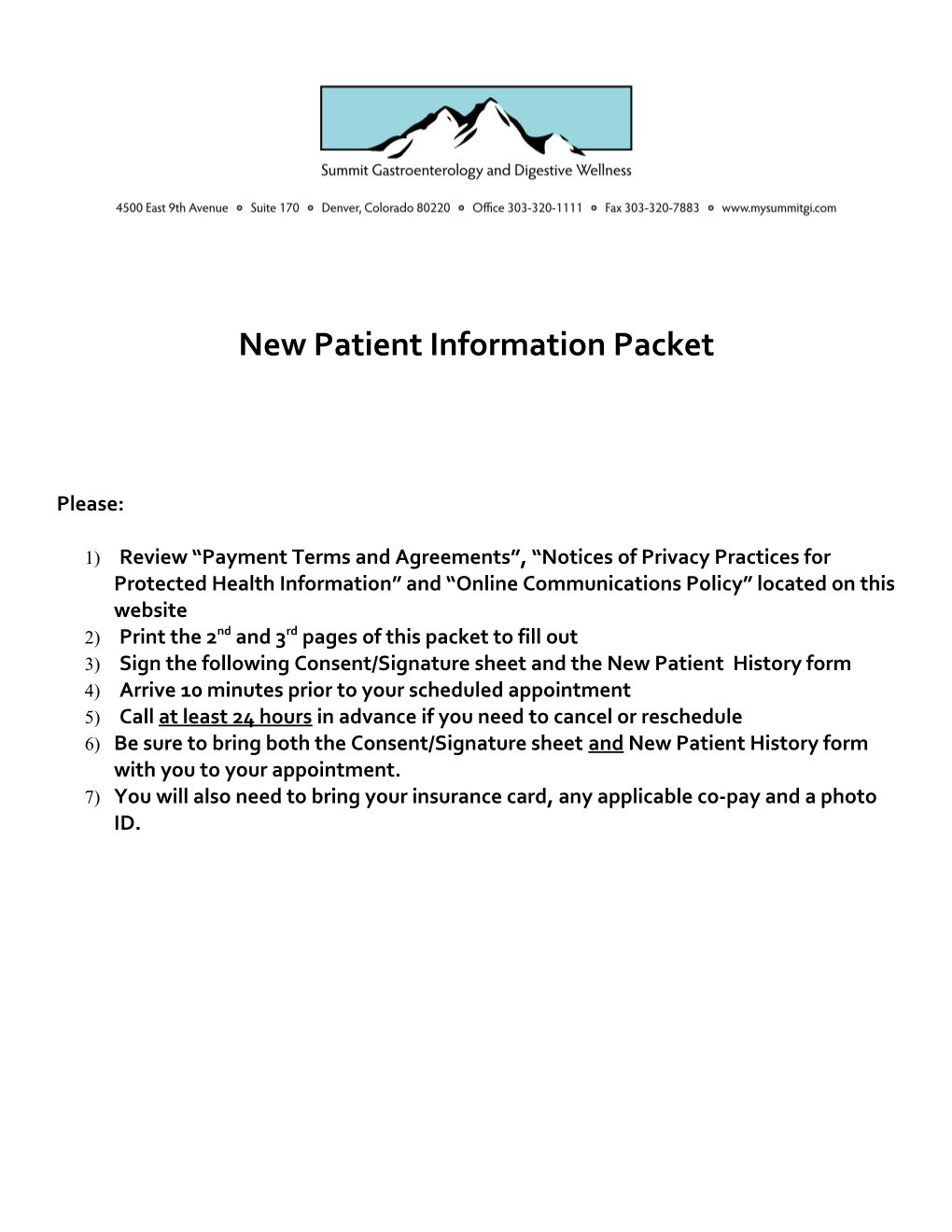 New Patient Information Packet