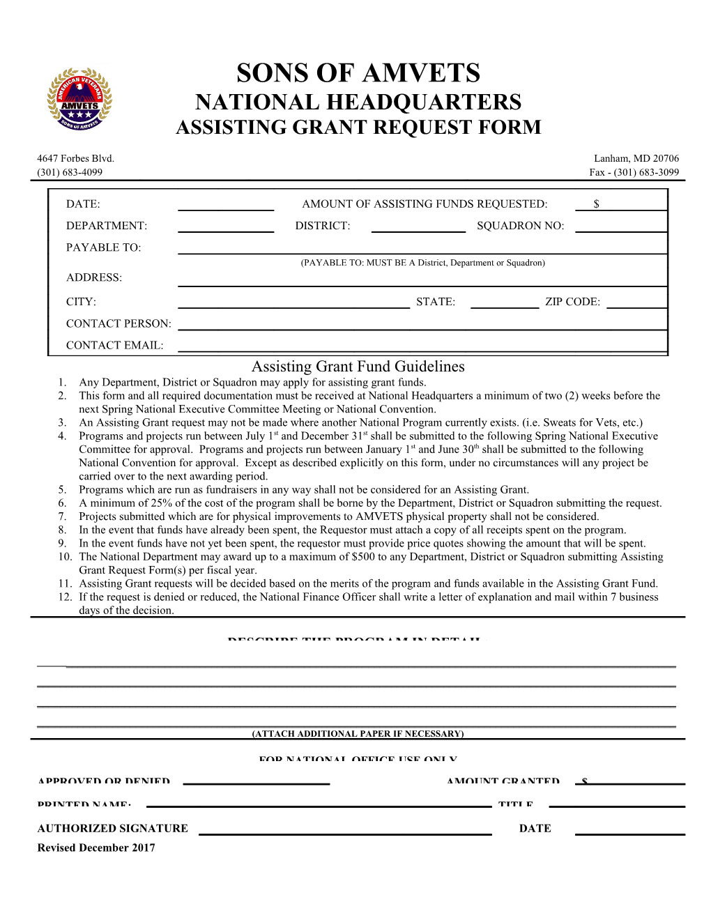 Assisting Grant Request Form