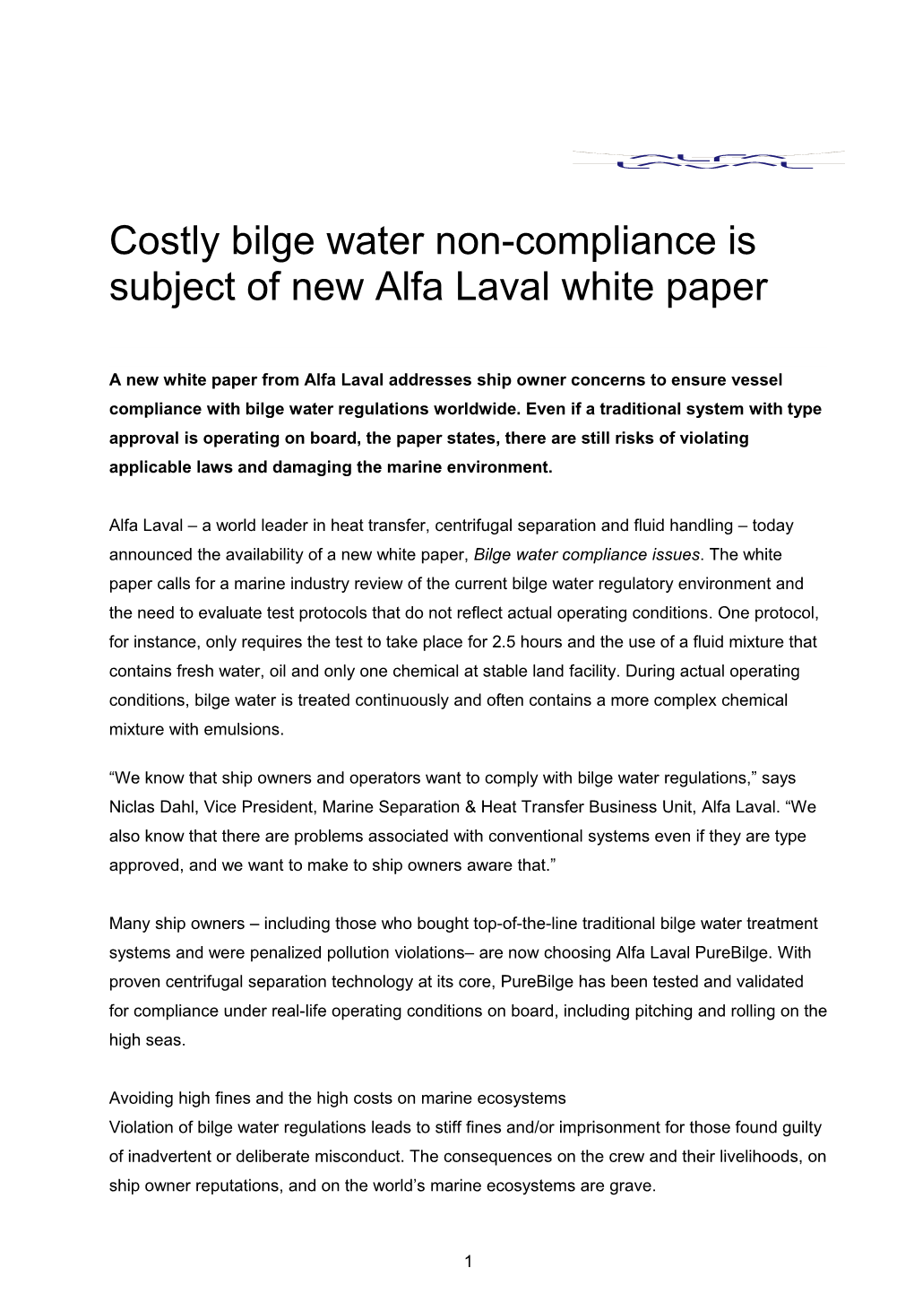 New Alfa Laval White Paper on Costly Bilge Water Non-Compliance