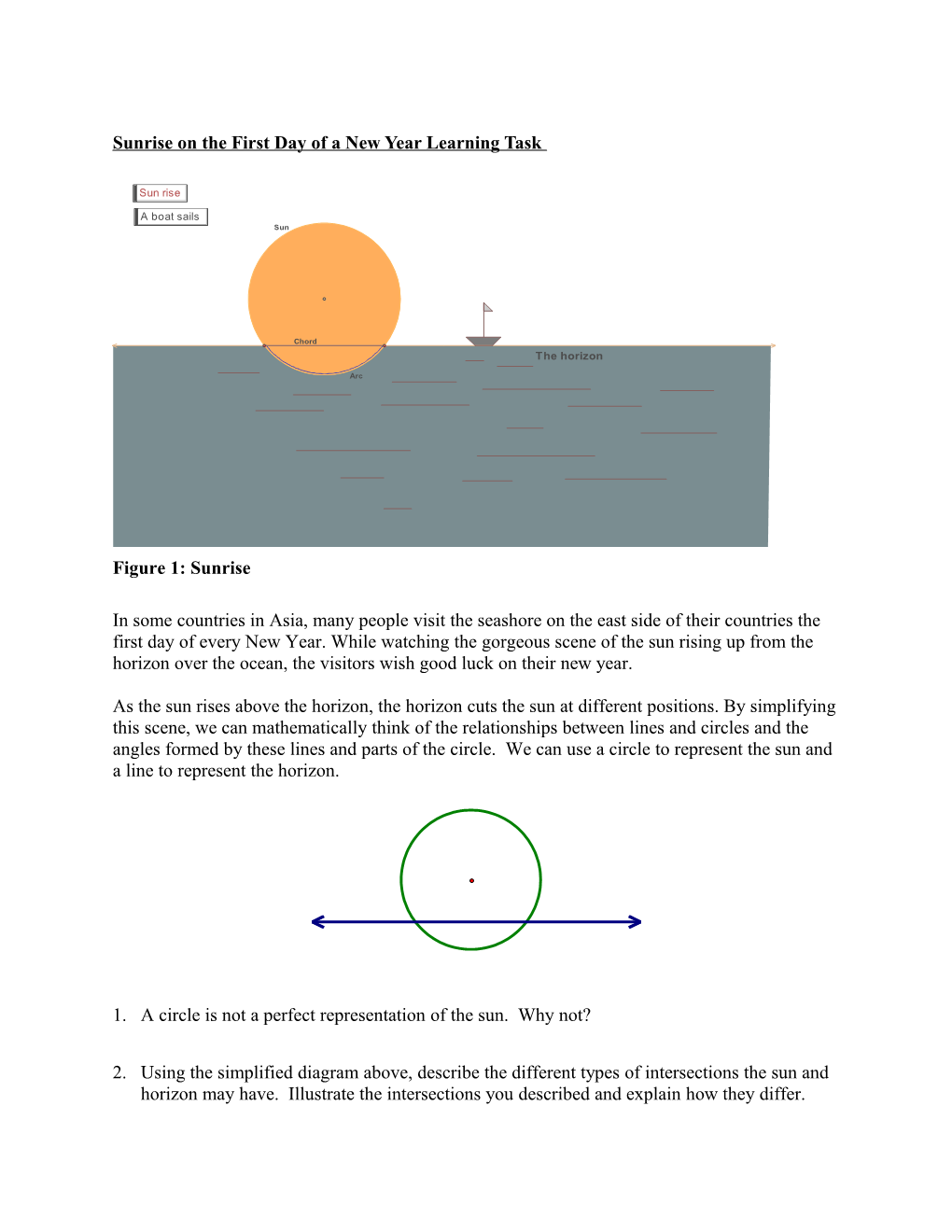 Sunrise on the First Day of a New Year Learning Task