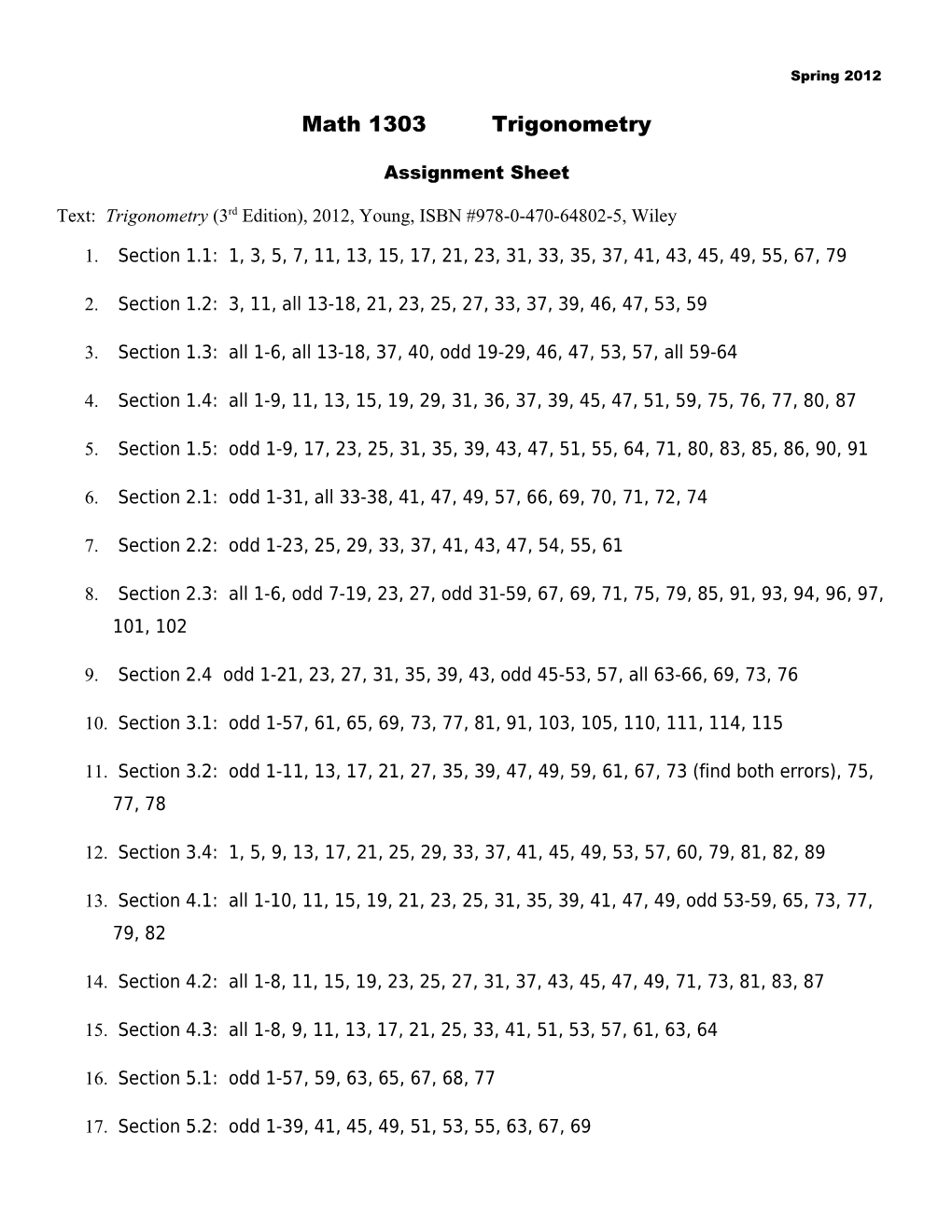 Math 1303 Trigonometry