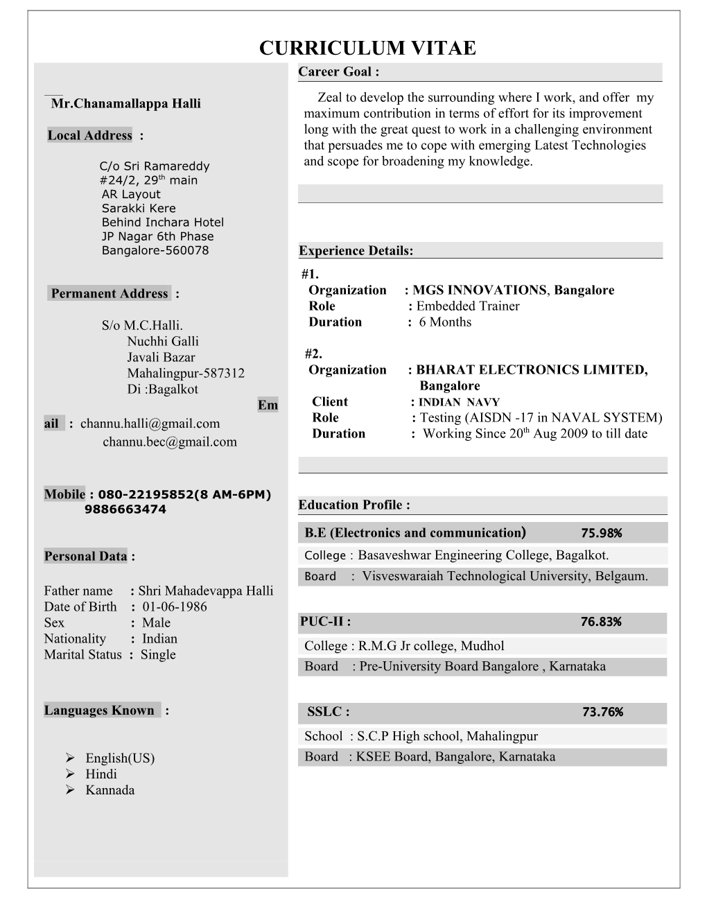 Education Profile of B.E