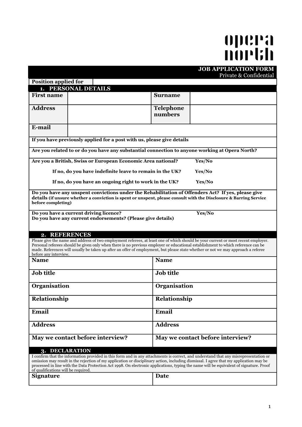 Opera North Application Form