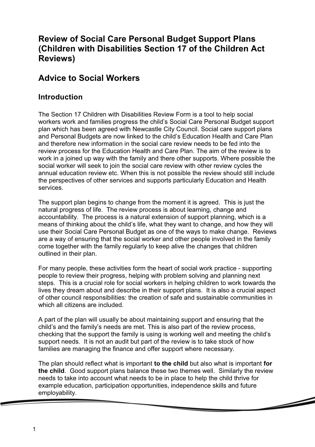 Review of Individual Budgets Advice to Social Workers
