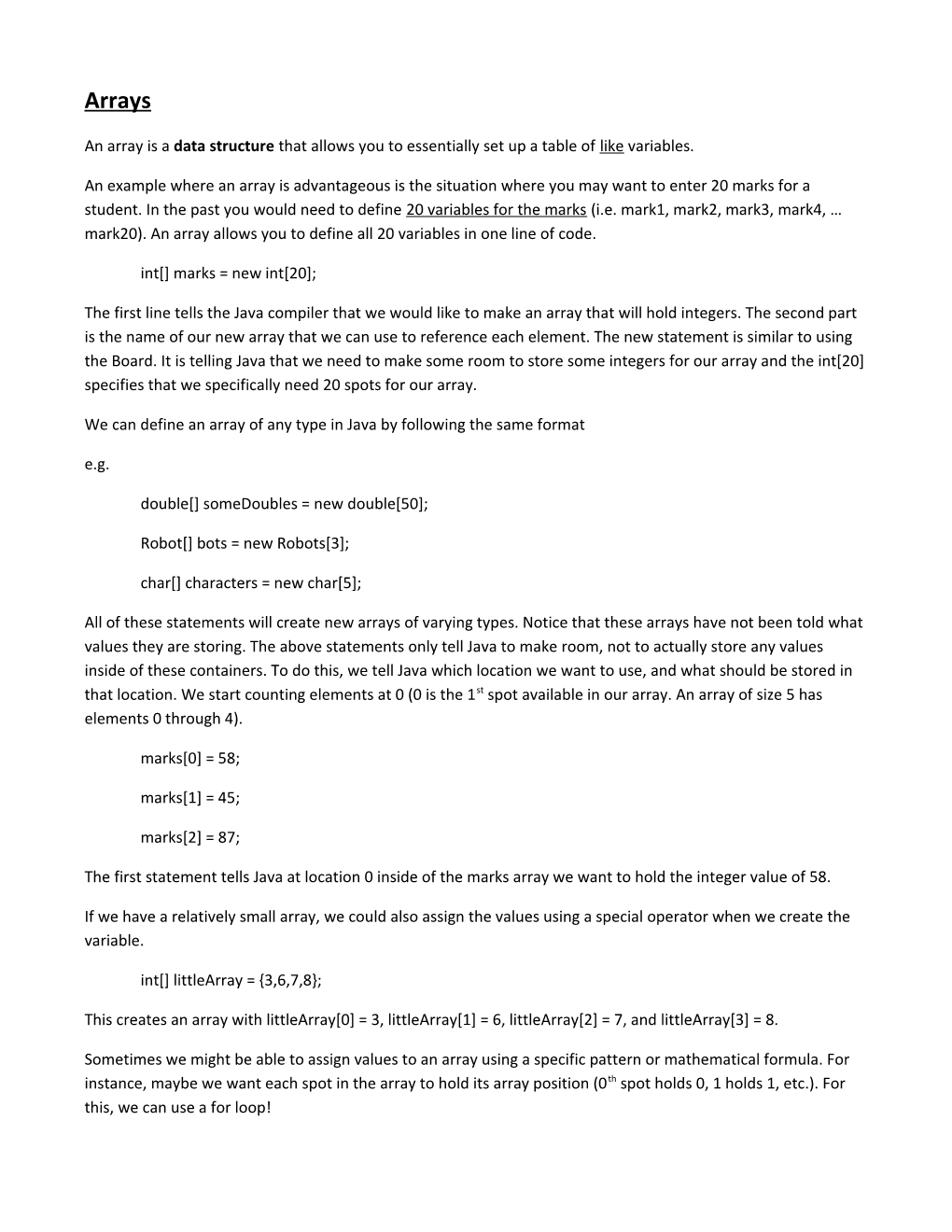 An Array Is a Data Structure That Allows You to Essentially Set up a Table of Like Variables