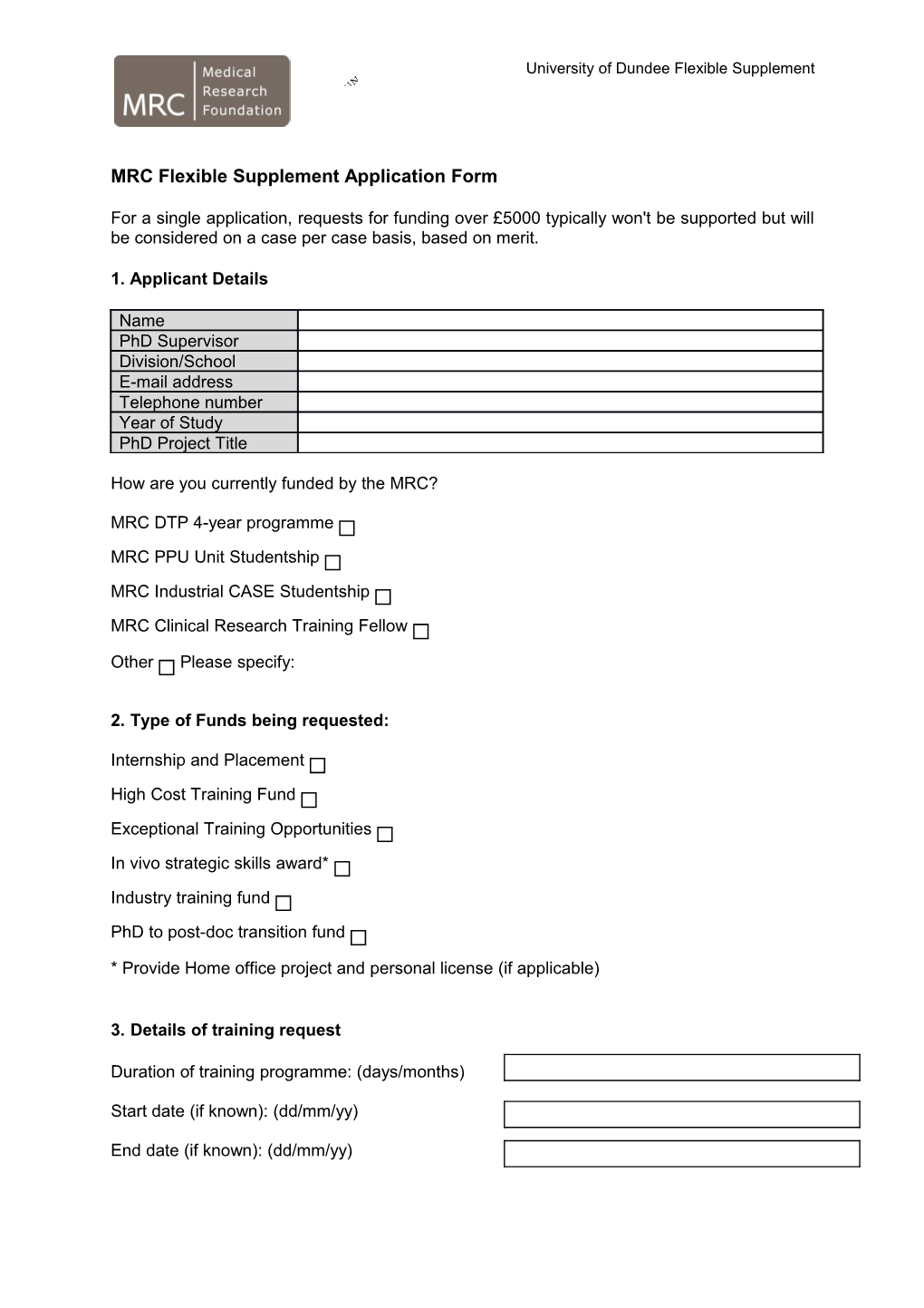 MRC Flexible Supplement Application Form