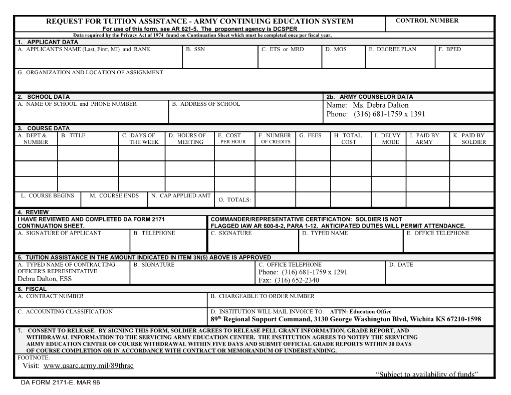 Request for Tuition Assistance - Army Continuing Education System