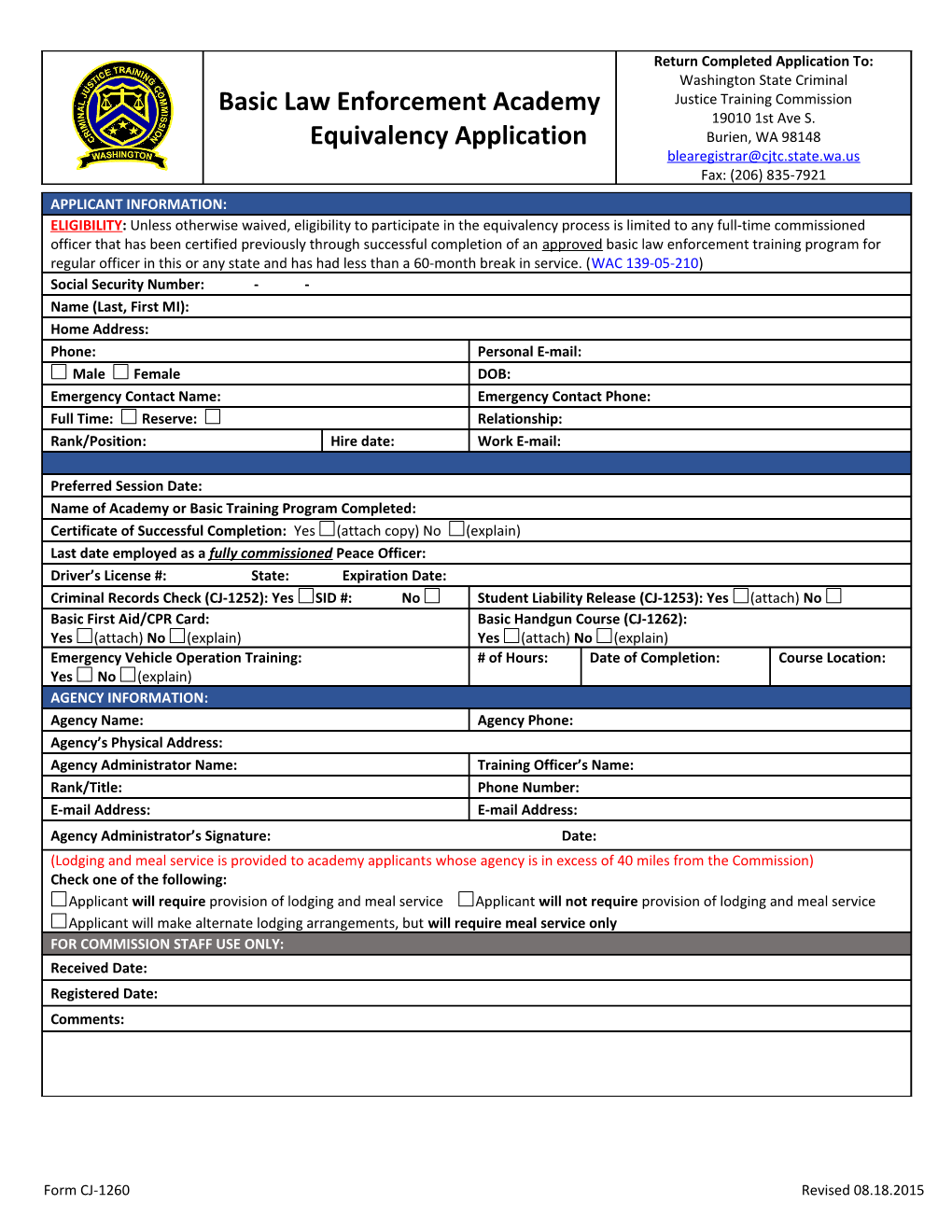 Basic Law Enforcement Academy Equivalency Application