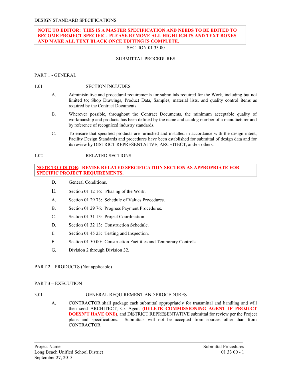 Design Standard Specifications