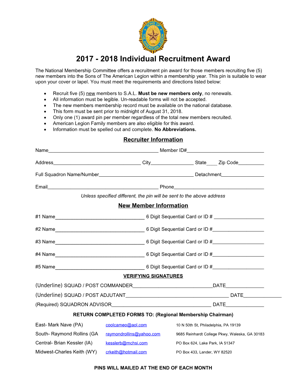 2017 - 2018 Individual Recruitment Award