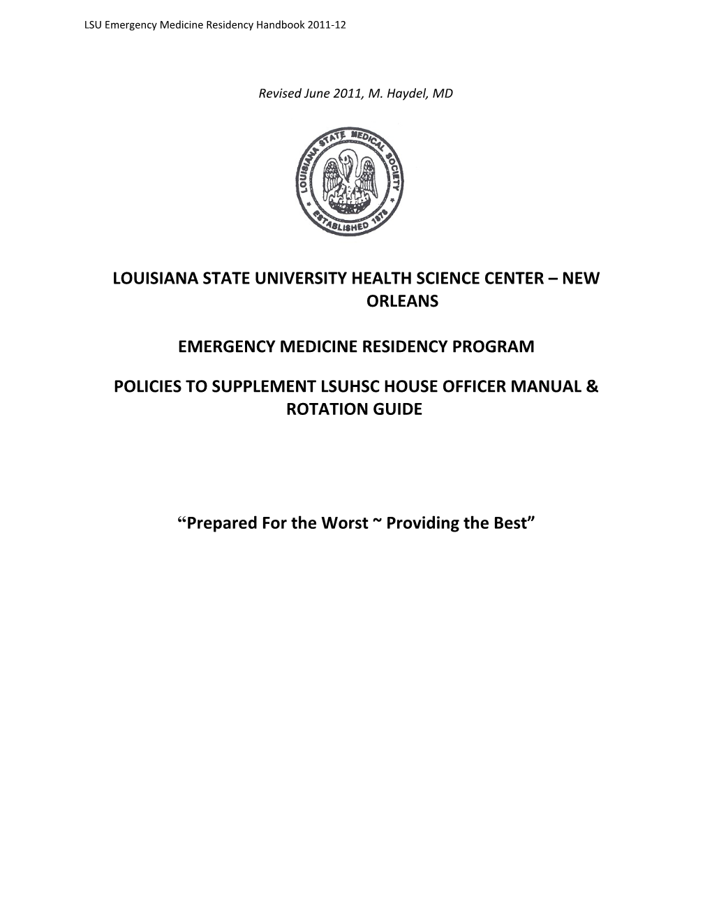 LSU Emergency Medicine Residency Handbook 2011-12