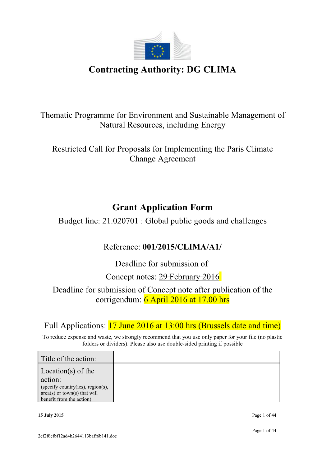 Contracting Authority: DG CLIMA