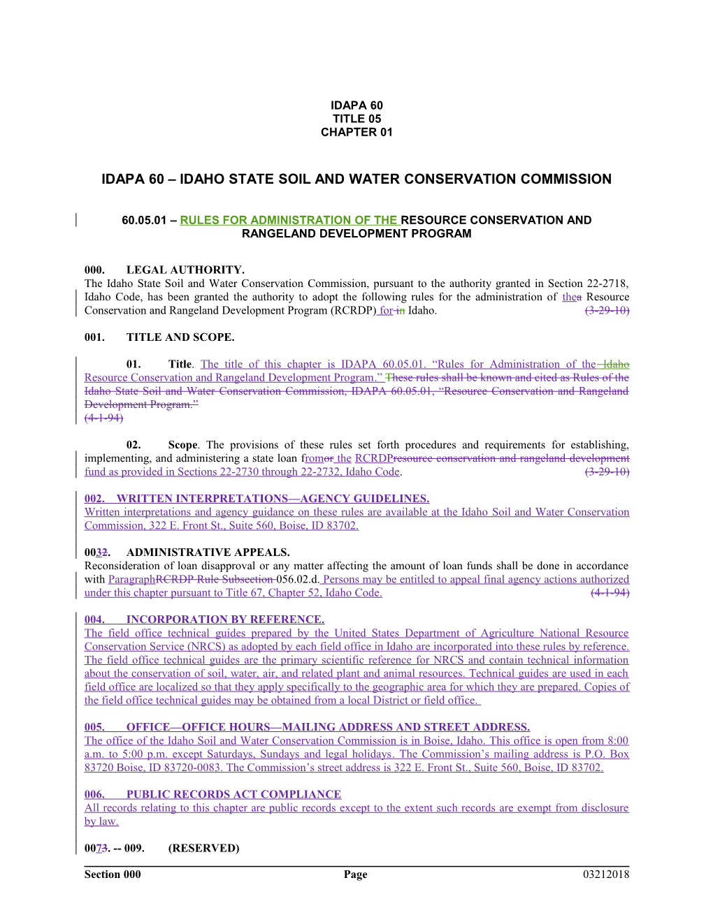 60.05.01 Rules for Administration of the Resource Conservation and Rangeland Development