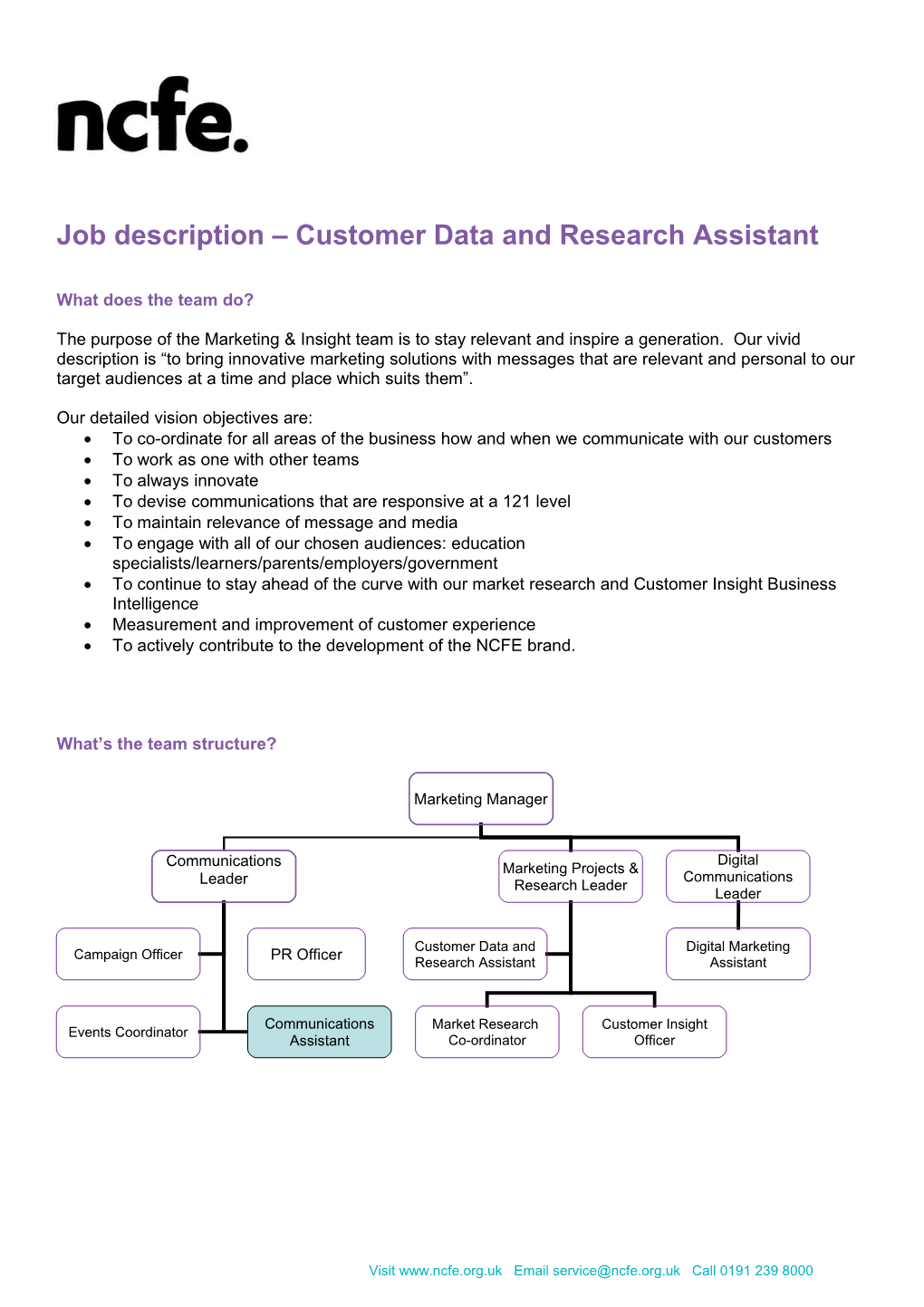 Job Description Centre Support Assistant